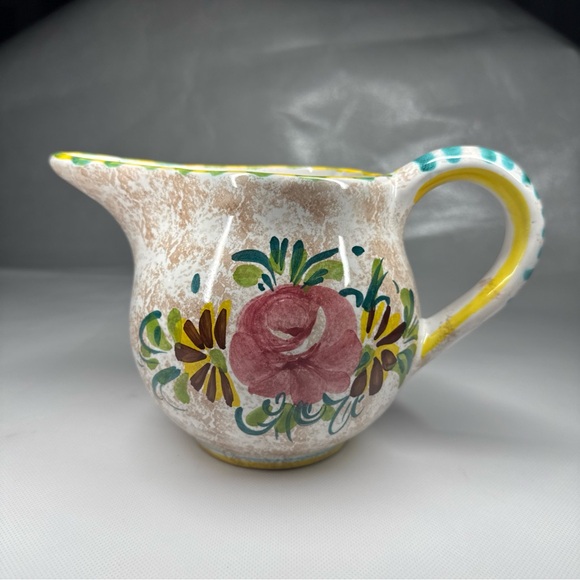 Other - Vintage Italian Ceramic Creamer Pitcher Hand Painted Floral Made In Italy